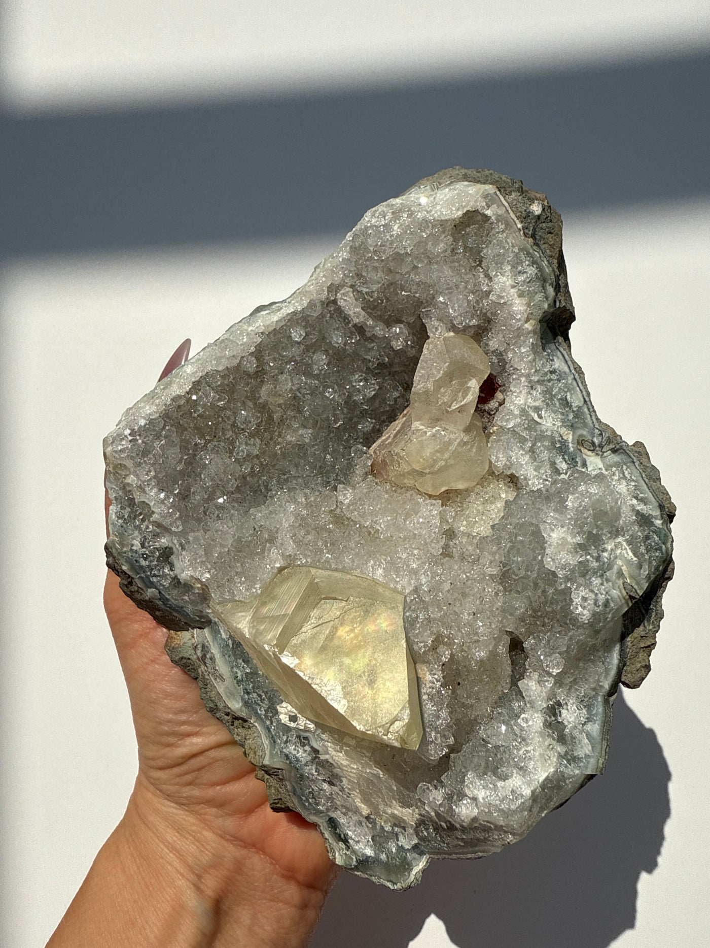 Druzy Amethyst with Agate and Calcite Inclusion