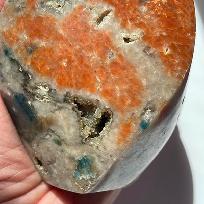 Rare Blue Apatite & Orange Calcite Flame 6
