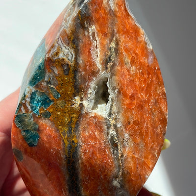 Rare Blue Apatite & Orange Calcite Flame 9