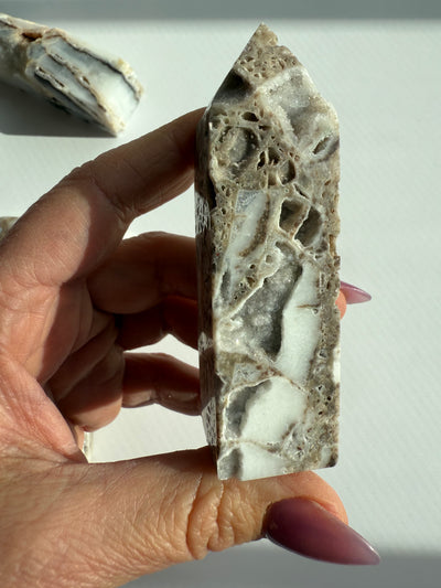 Fossilized and Agatized Coral Obelisk