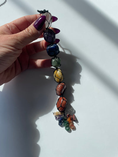 Seven Chakra Stone Mirror Hanger – Grounding, Protection, & Energy Clearing on the Go