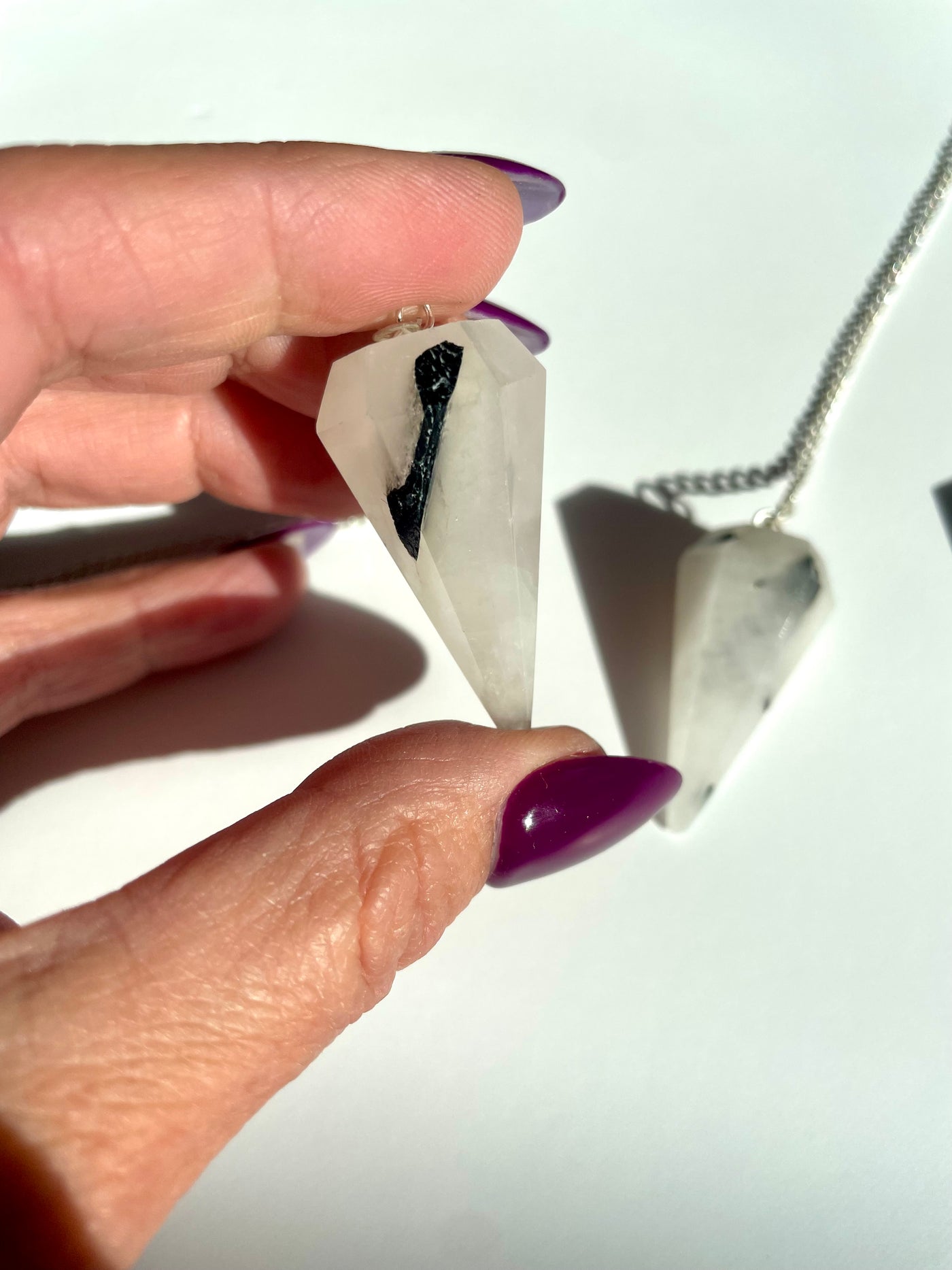 Clear Quartz with Tourmaline Inclusion Pendulum