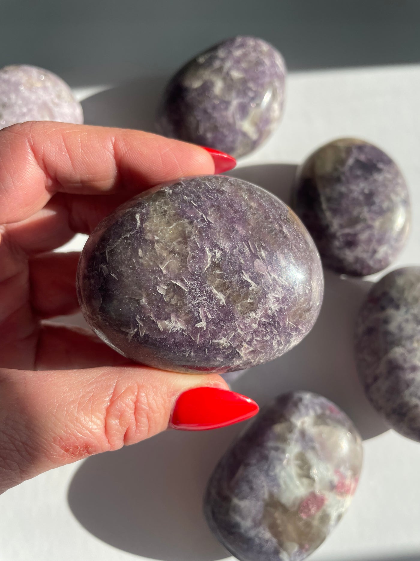 Lepidolite with Smoky Quartz Palm Stone