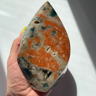 Rare Blue Apatite & Orange Calcite Flame 6