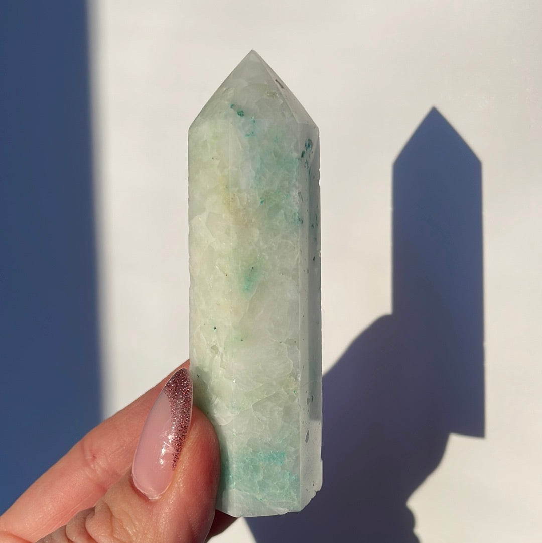 Chrysocolla in Quartz Point 20