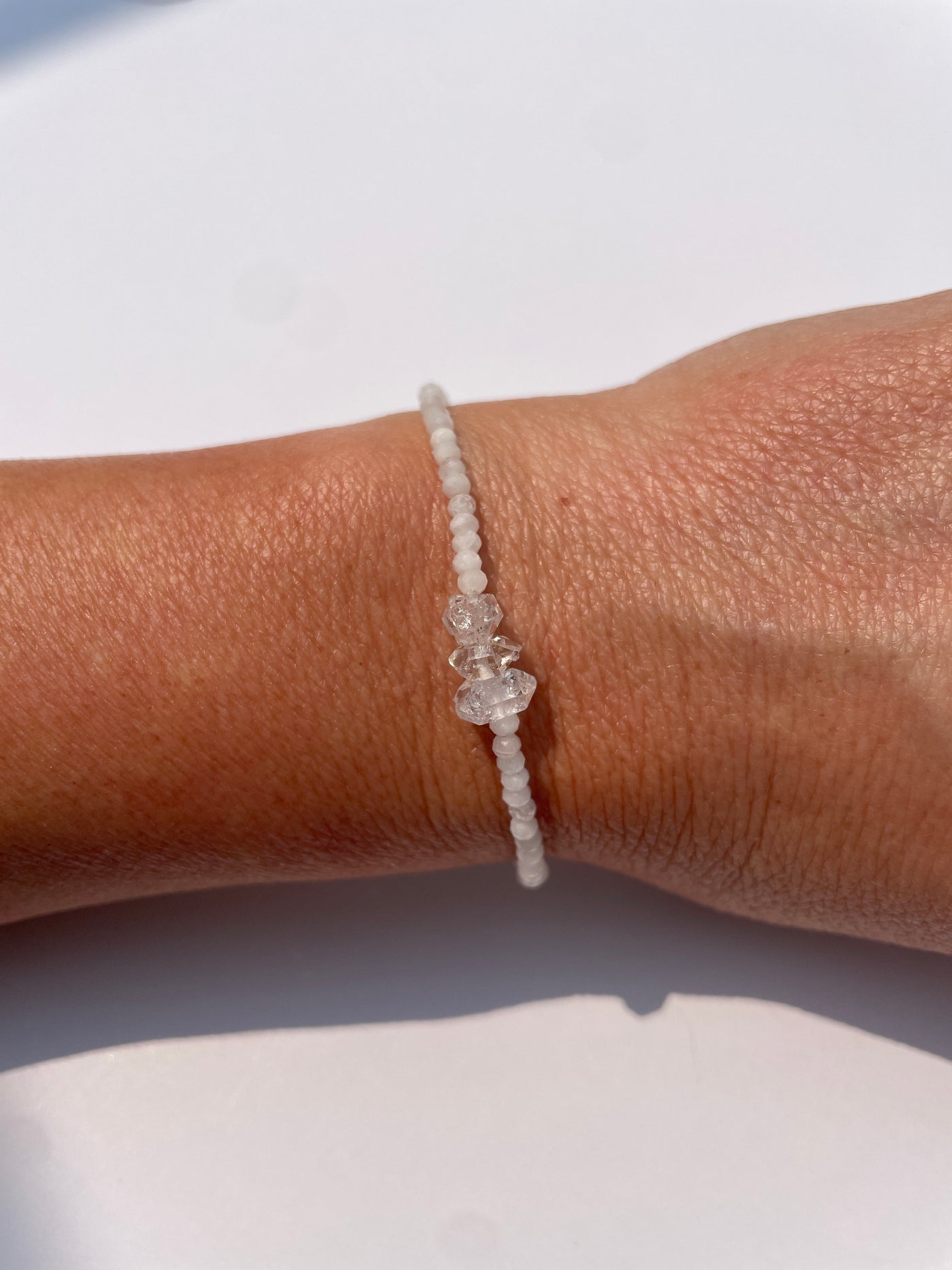 Herkimer Diamond and Rainbow Moonstone Bracelet