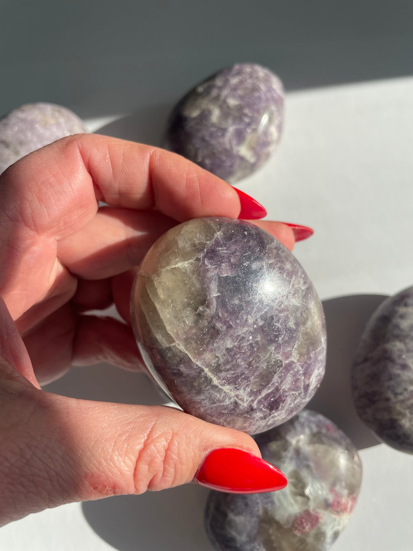 Lepidolite with Smoky Quartz Palm Stone