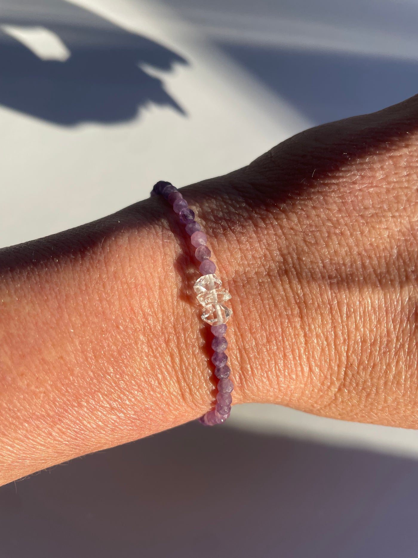 Herkimer Diamond and Lepidolite Bracelet