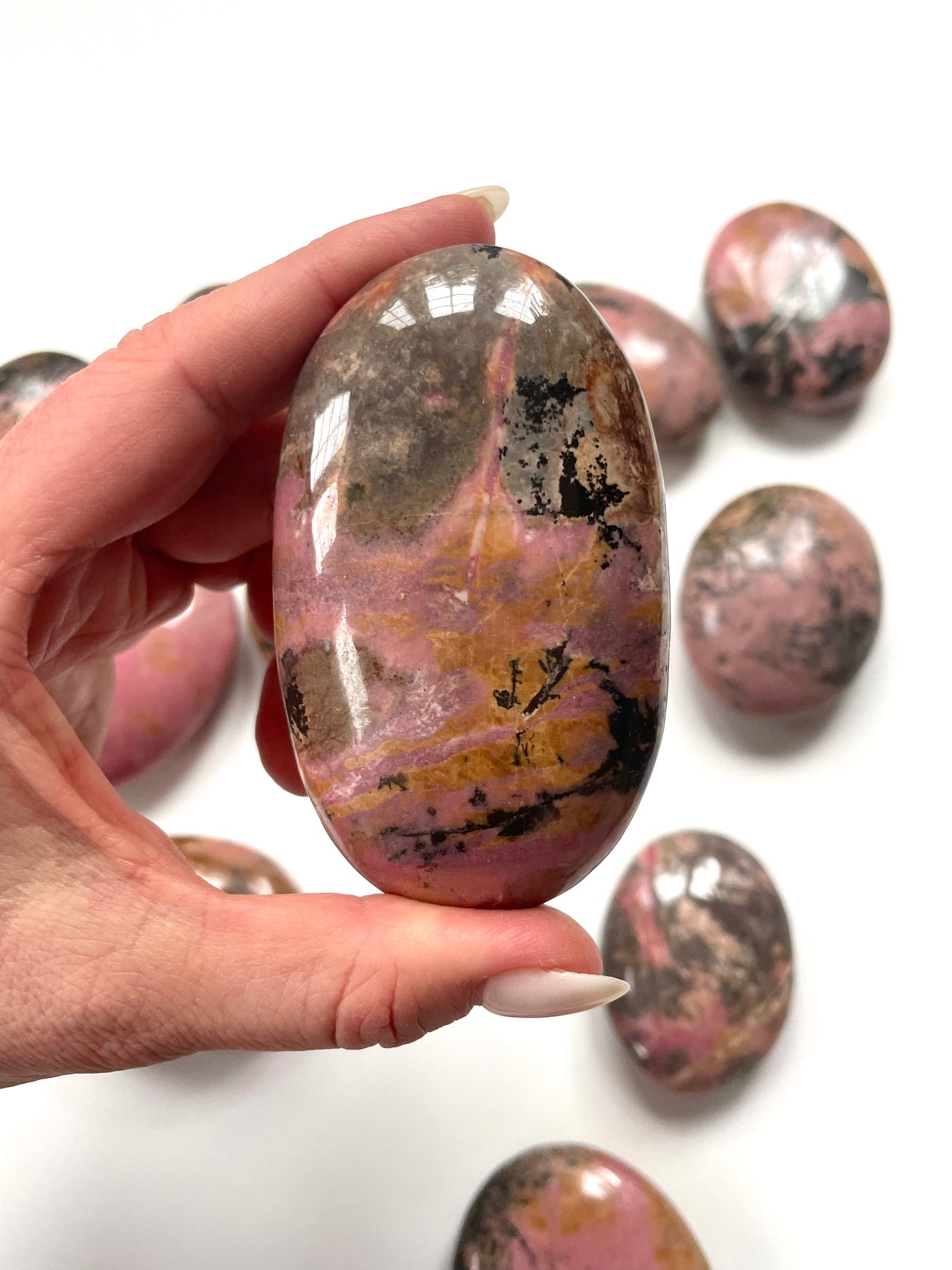 Bubble Gum Rhodonite Palm Stone