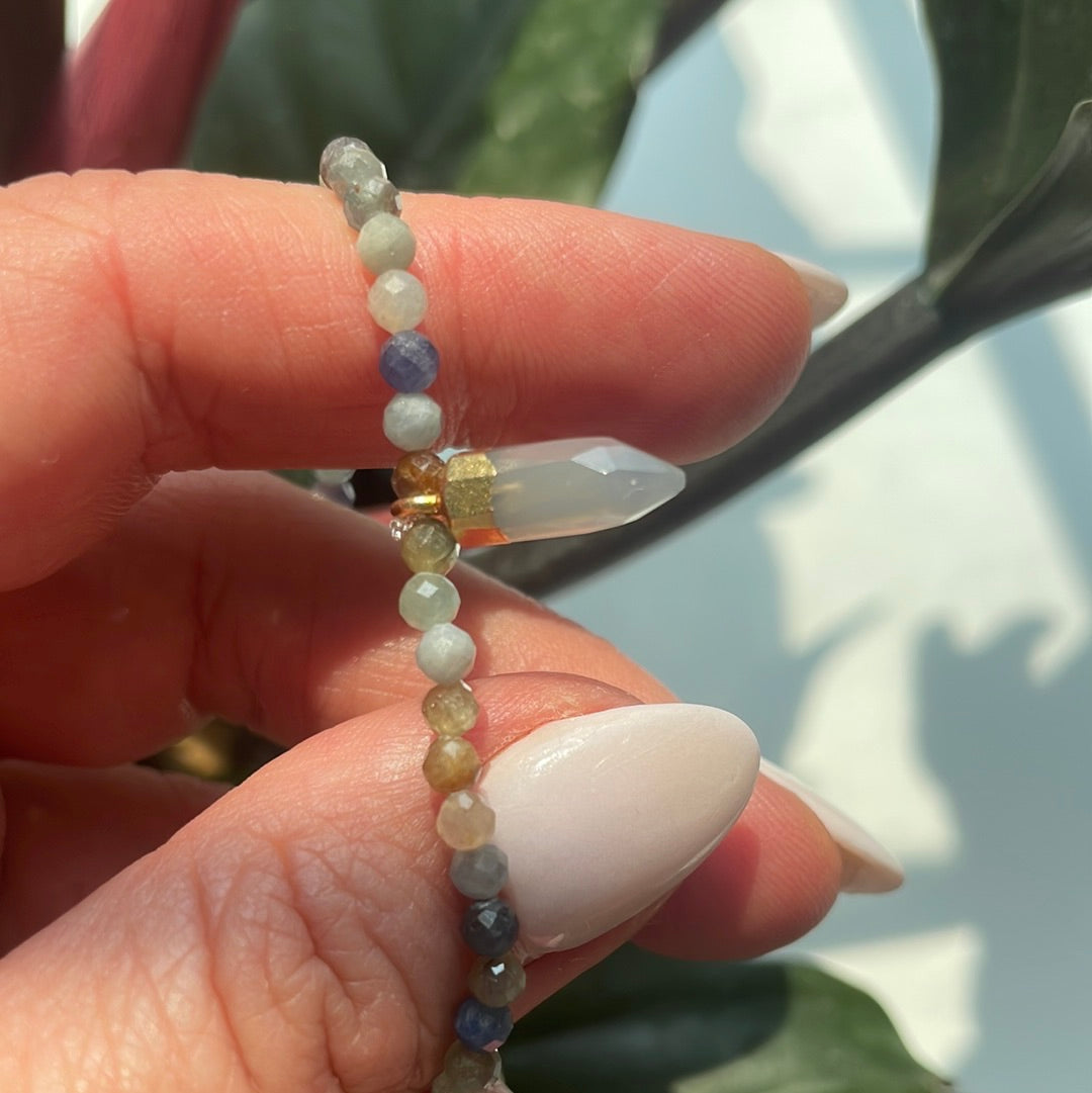 Rainbow Sapphire Anklet with  Chalcedony Pendant