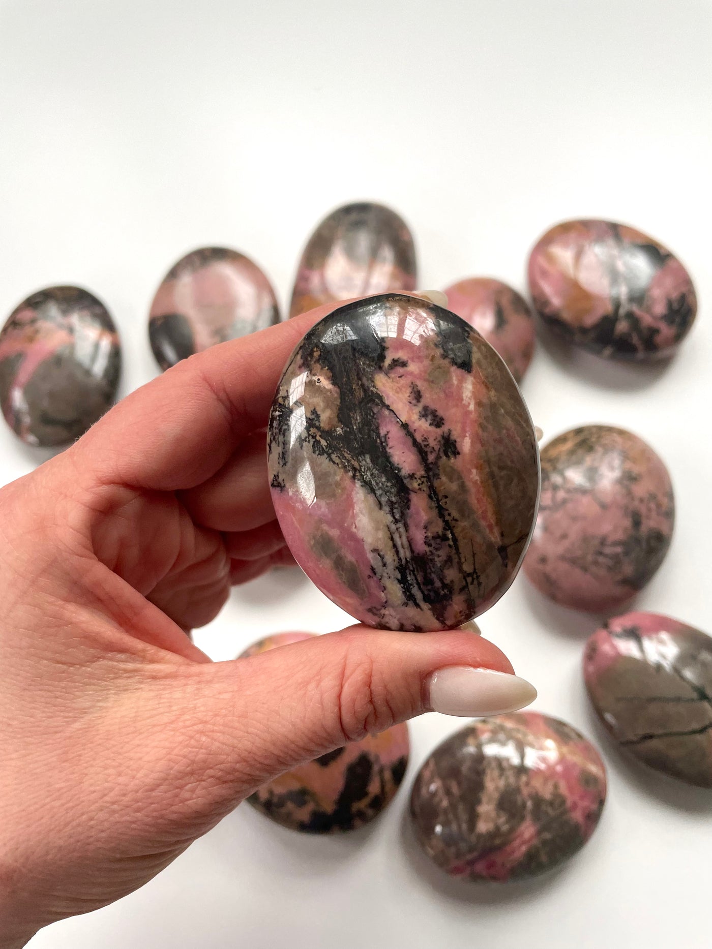 Bubble Gum Rhodonite Palm Stone