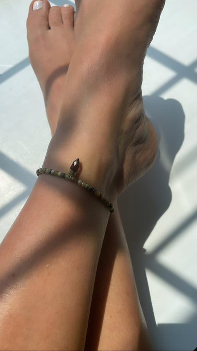 Green Garnet Anklet with Smoky Quartz Pendant