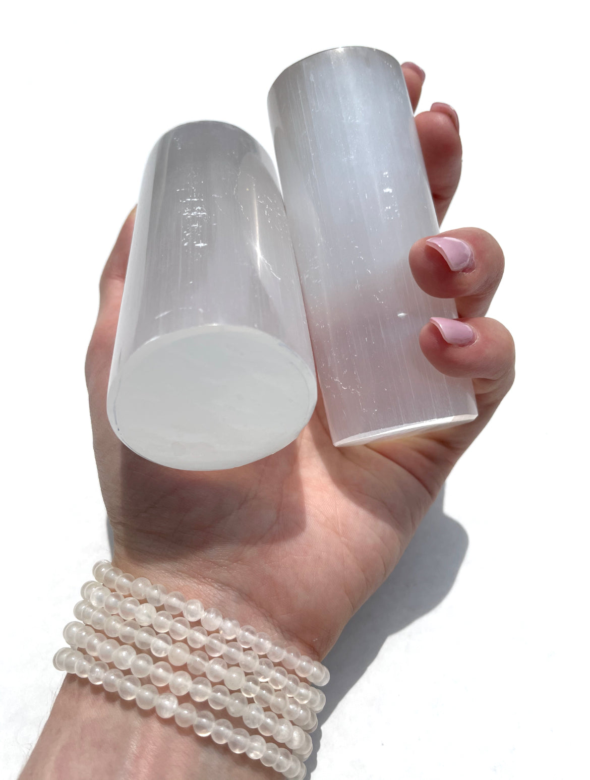 Selenite Harmonizer Cylinder Pair