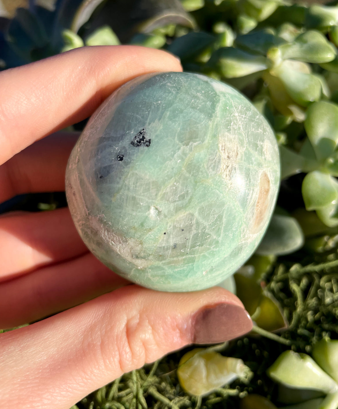 Green Moonstone Garnierite Palm Stone