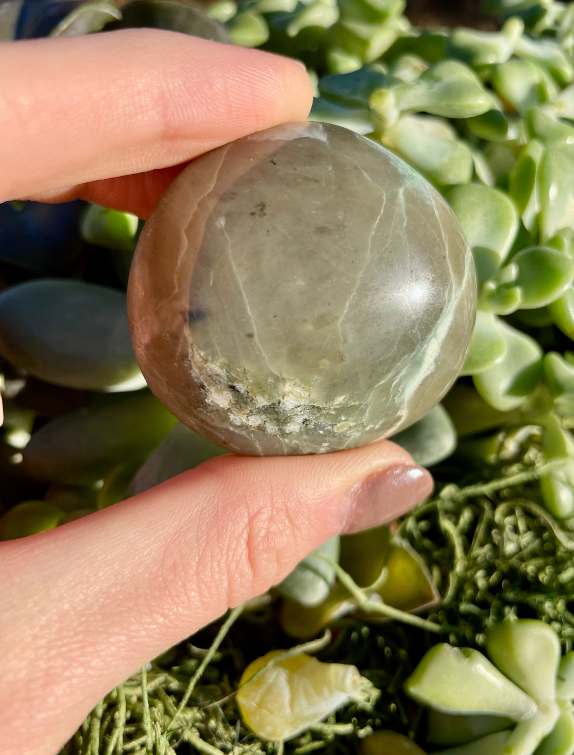 Green Moonstone Garnierite Palm Stone