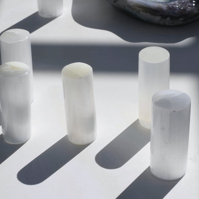 Selenite Harmonizer Cylinder Pair