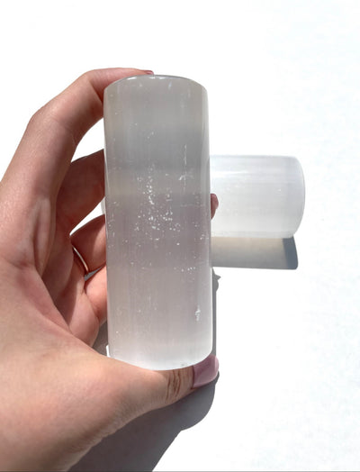 Selenite Harmonizer Cylinder Pair