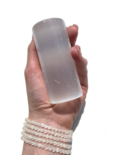 Selenite Harmonizer Cylinder Pair