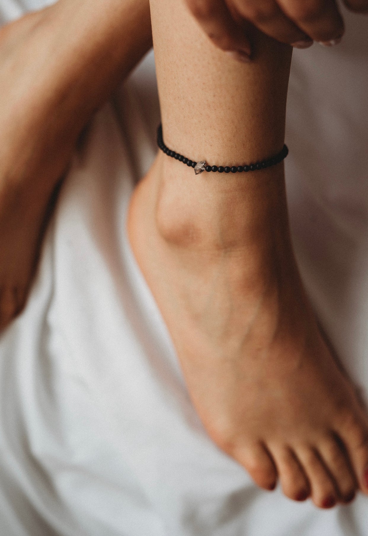 Herkimer and Onyx Anklet